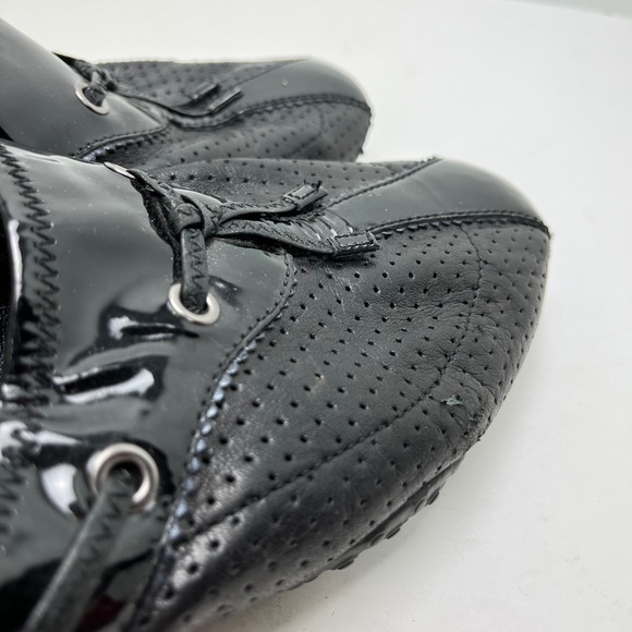 COLE HAAN G Series Black Perforated Genuine Patent Leather Mules Loafers sz 6 B - Picture 4 of 16